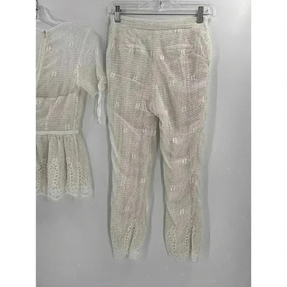 Luba by Hannah Payne Ivory Mesh Lace Peplum Babydoll Blouse SZ 0 Pants Size 4 - Picture 9 of 16